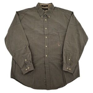 Tommy Hilfiger Men XL Brown Plaid Button Down Shirt Long Sleeve Cotton Crest